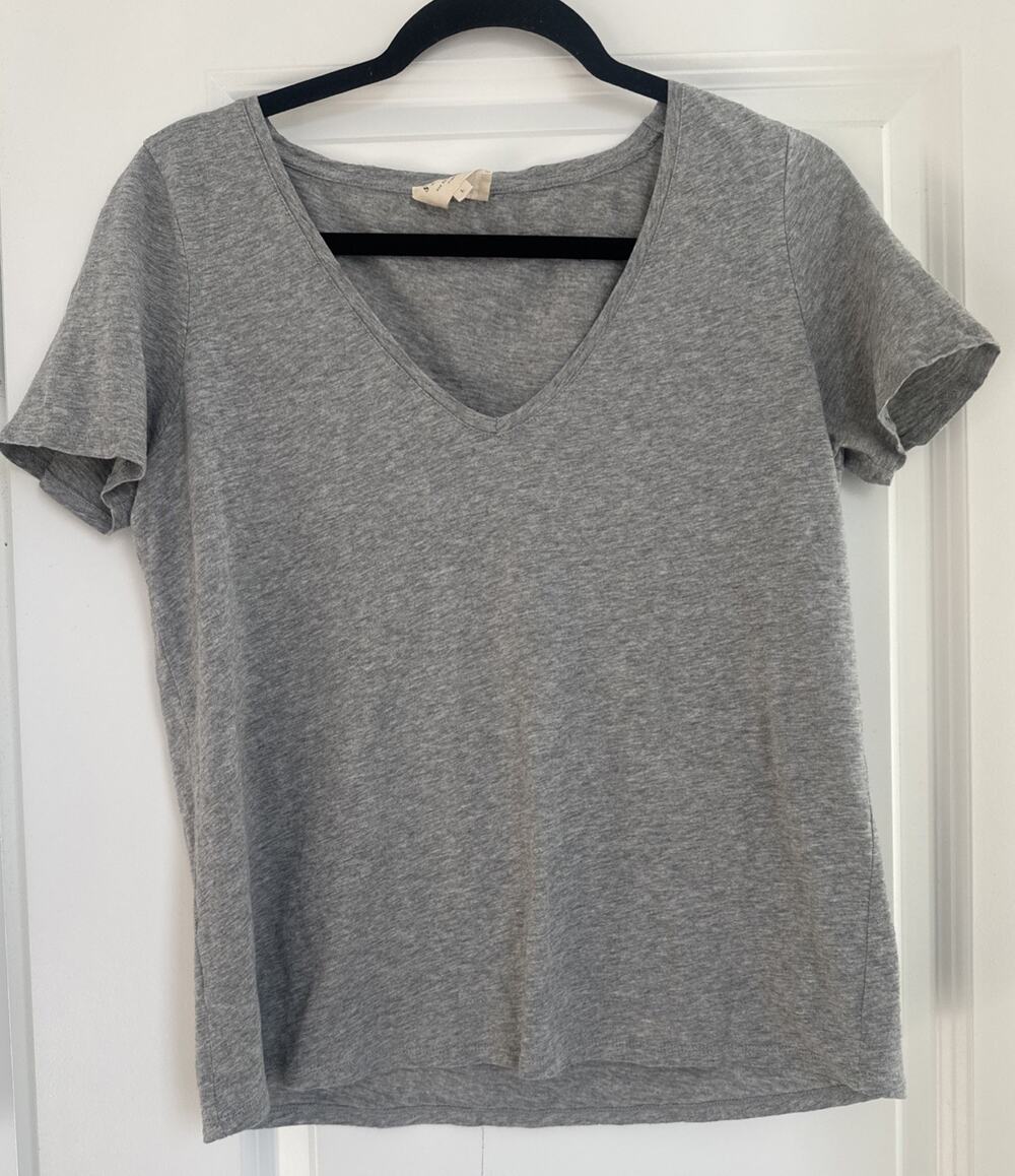 Sezane T Shirt Women’s Heather Gray Short Sleeve V Neck Size Large